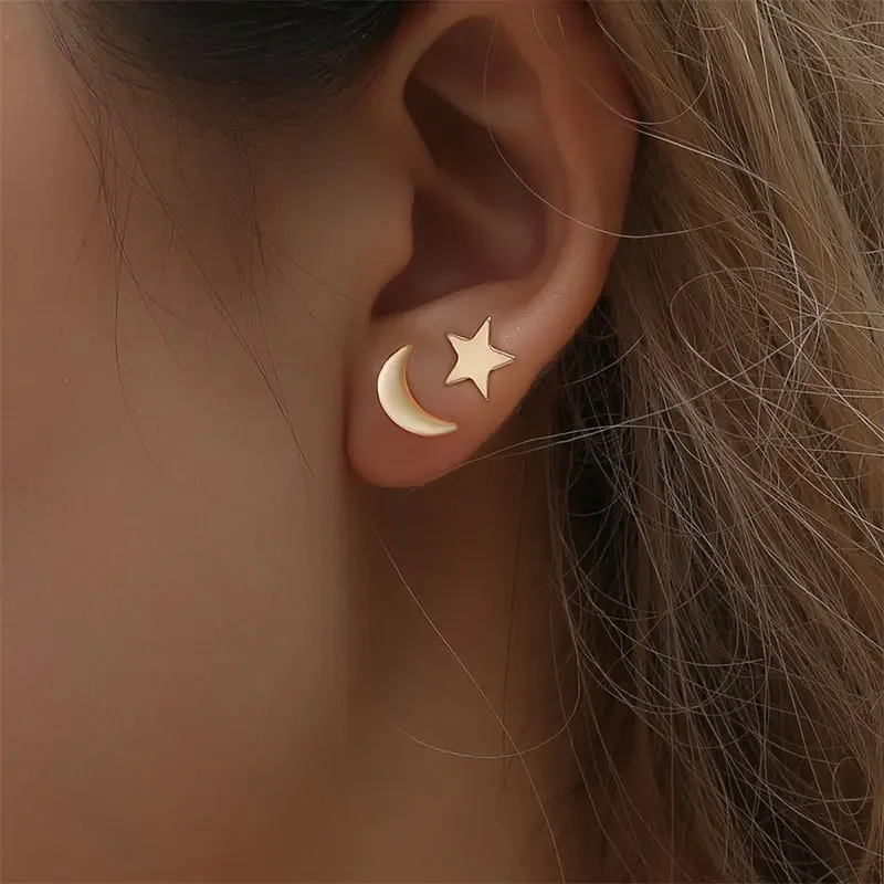 1Pair Little Moon Star Earrings for Men Women Fashion Geometric Pendant Stud Earrings Jewelry Accessories Party Gift 2024 Trend