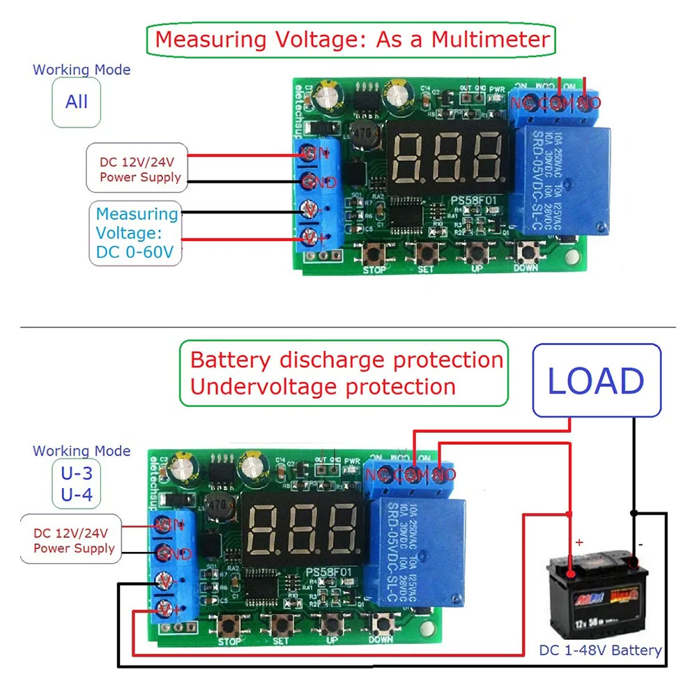 DC 0V-60V Battery Protection Board Module with LCD Display Charging Discharging Protection Board for Lead Acid Lithium Battery