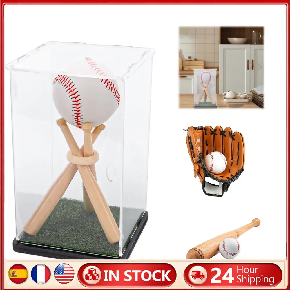 

Витрина для бейсбола с деревянной подставкой, держатель для игрового мяча с газой, коробка для коллекционирования, подарок для любителей бейсбола