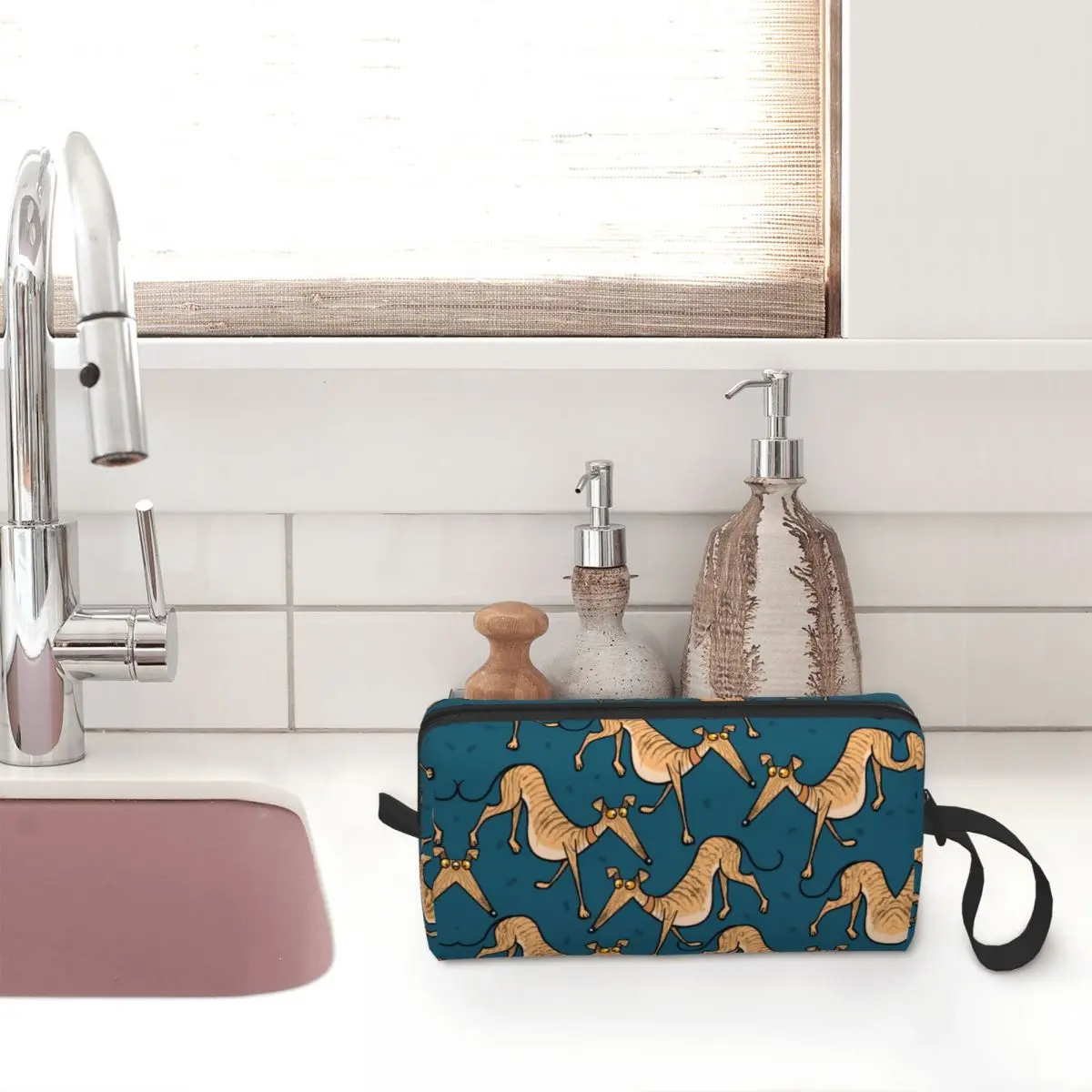 Brindle Multi Cosmetic Bag Women Makeup Bags Greyhound Whippet Lurcher Dog Travel Zipper Toiletry Bag Organizer Pouch