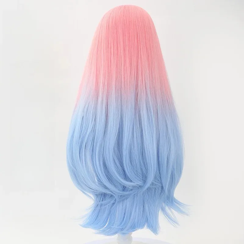 Mizi Cosplay Wig Long Curly Hair Pink Blue Dye Gradient Wig Cosplay Anime Alien Stage Mizi Wig Heat Resistant Synthetic