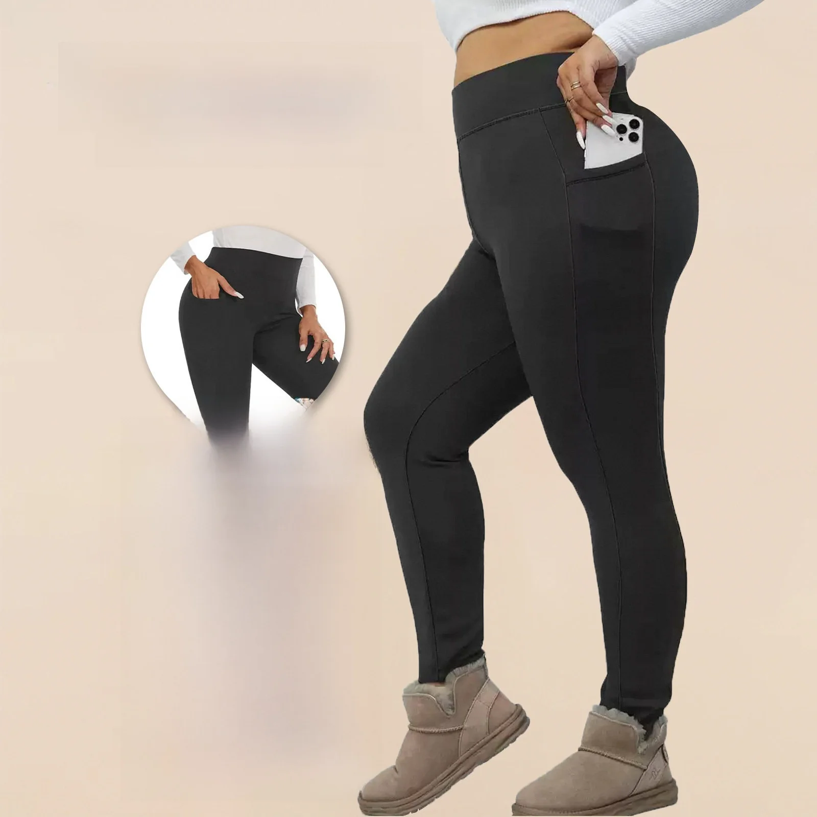 

Утепленные женские леггинсы для йоги, зимние теплые облегающие брюки-карандаш, укороченные брюки до щиколотки, базовый слой для женщин