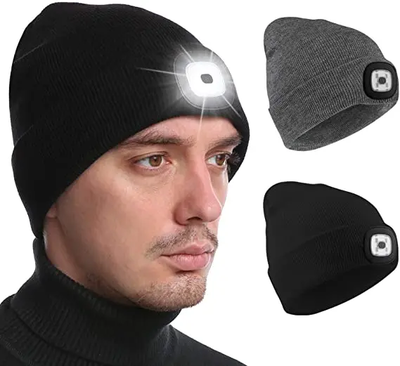 Bérets en laine portables pour hommes et femmes, bonnets chauds, chapeau solide avec éclairage LED, style hip-hop, vente en gros