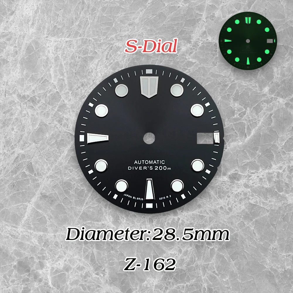 High Quality 28.5mm S Logo NH35 Sunray Dial Green Luminous  For NH35/NH36/4R/7S Movement  NH35 Modificat Accessories  ﻿ ﻿ ﻿