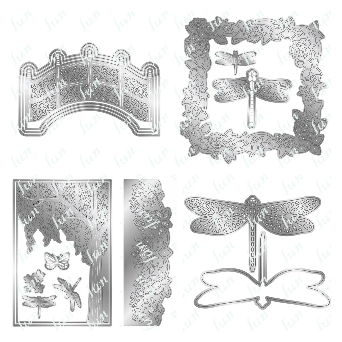 Weeping Willow Bridge Dragonfly Water Lily Border Shape Metal Cutting Dies for DIY Scrapbooking Decor Embossing Diy Paper Cards