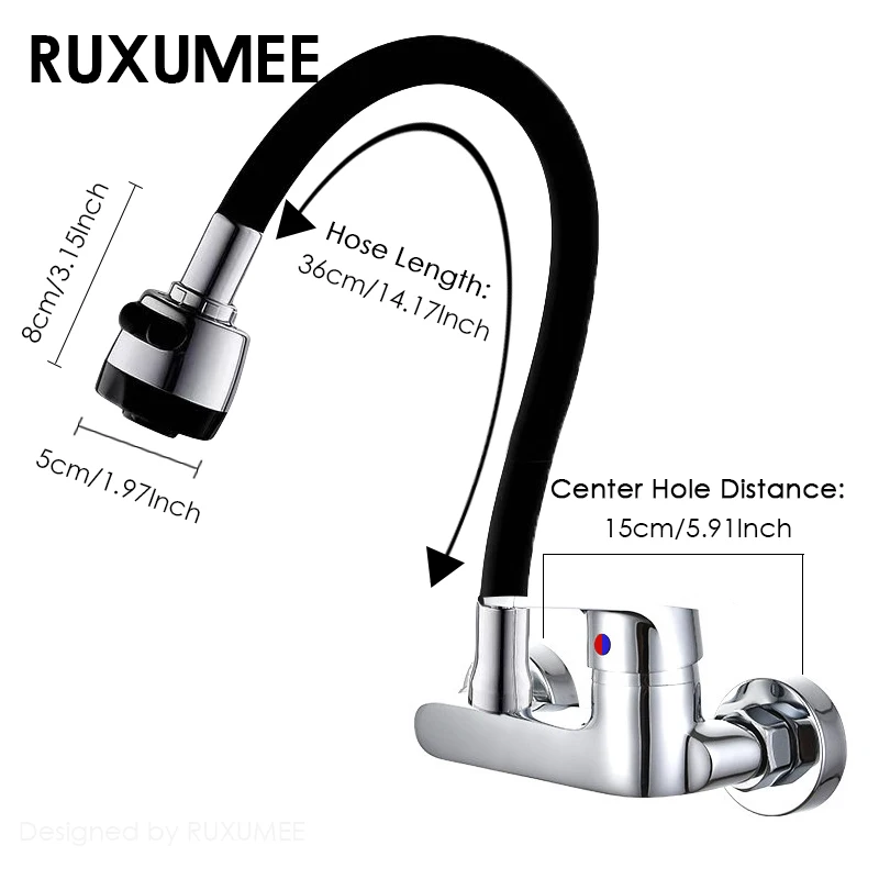 Grifo de cocina montado en la pared, giratorio 360, Flexible, cromado pulido, modos duales, grifos para fregadero de agua fría y caliente, color negro