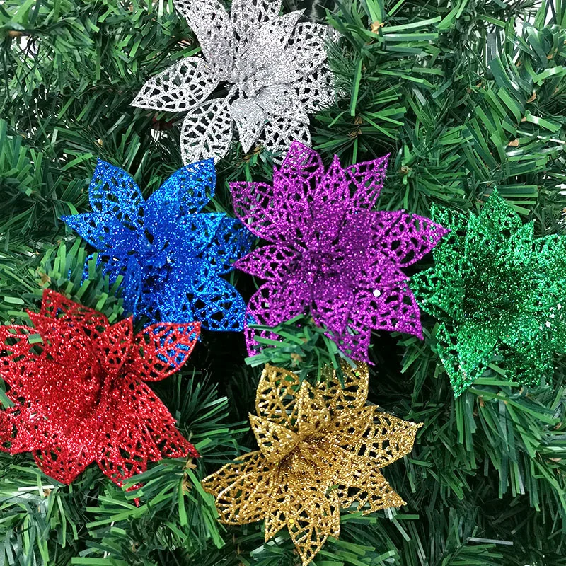 (6pcs/pack) Mixed Colors Artificial Christmas Tree Sequin Gold Powder Decorations Xmas Ornaments Handmade DIY New Year Gift