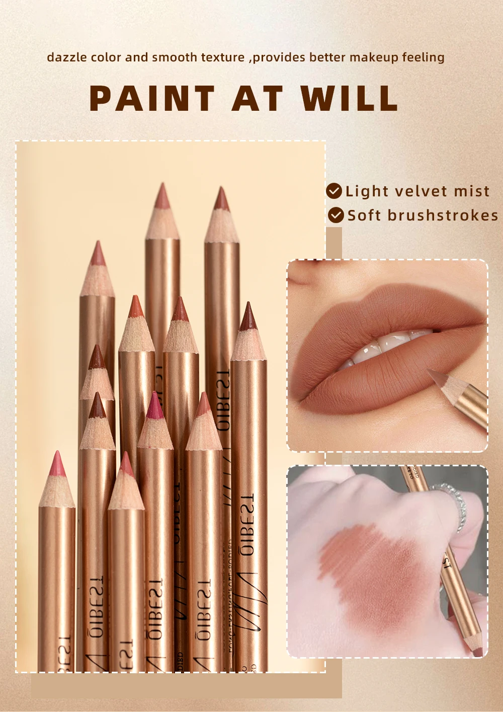 QIBEST 12 Farben Lippenstifte Matte Lipliner Bleistift Wasserdicht Lippenstift Lip Liner Stift Glatte Nude Lippenstift Stifte Für Lippen Make-Up – Detail 5