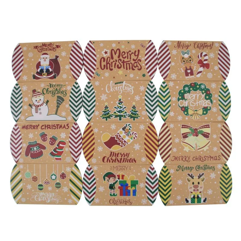 25/50PCS Kraft Paper Pillow Christmas Gift Box Foldable Candy Bags Packaging Box Xmas Noel Navidad Natal New Year Party Favors