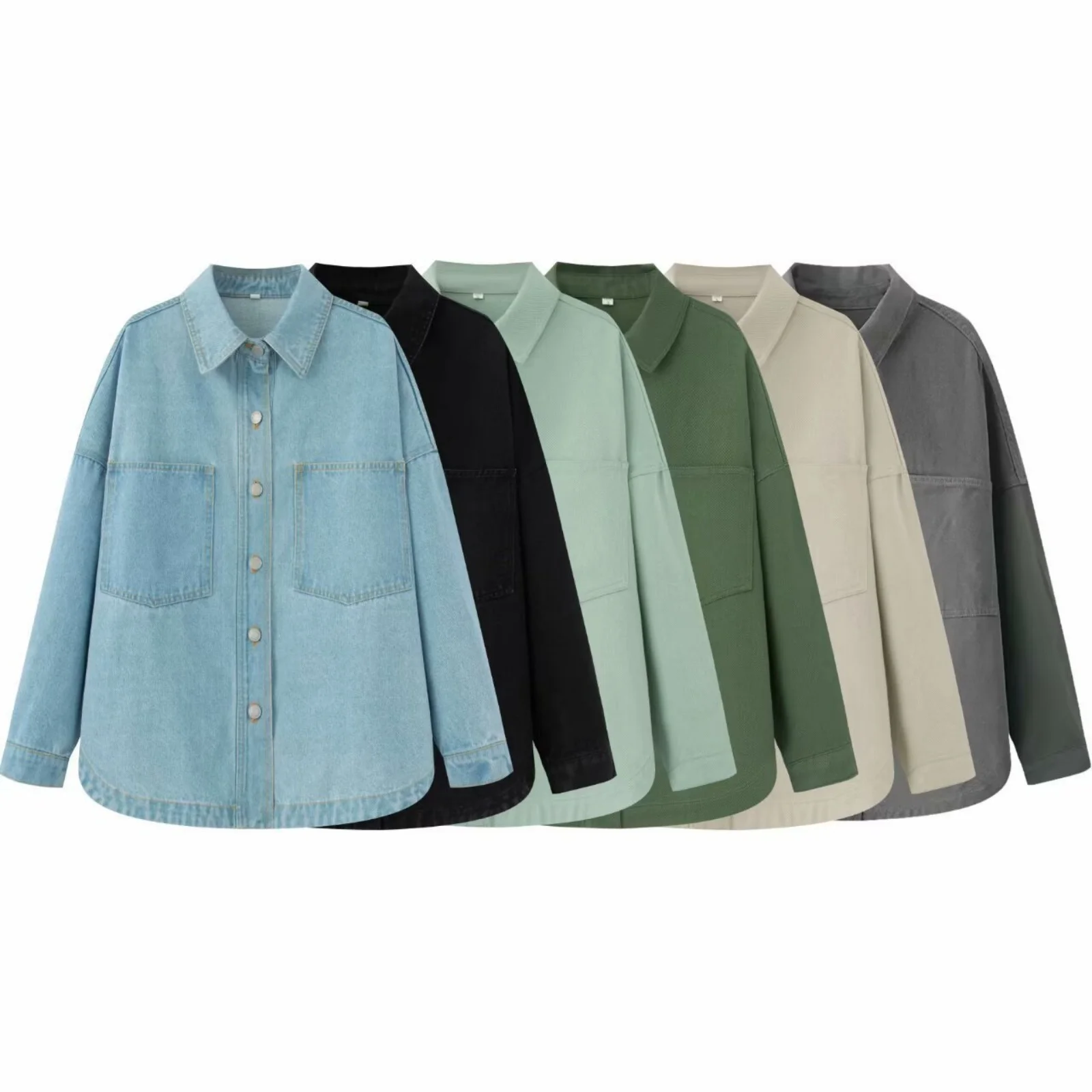 المرأة خمر فضفاض الدنيم قميص سترة أزياء عارضة جيب كبير الدنيم قميص معطف ربيع الخريف عارضة الدنيم الستر