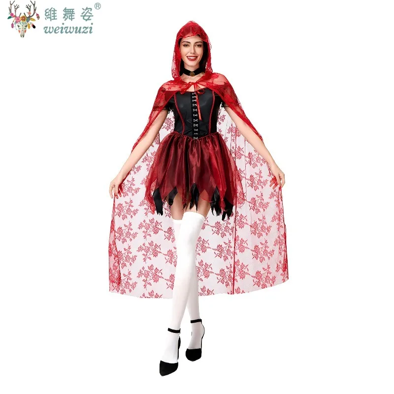

Anime Halloween Costume Sexy Black Dress Vampire Evil Witch Cosplay Costume Little Red Riding Party Carnival Stage Funny Outfit