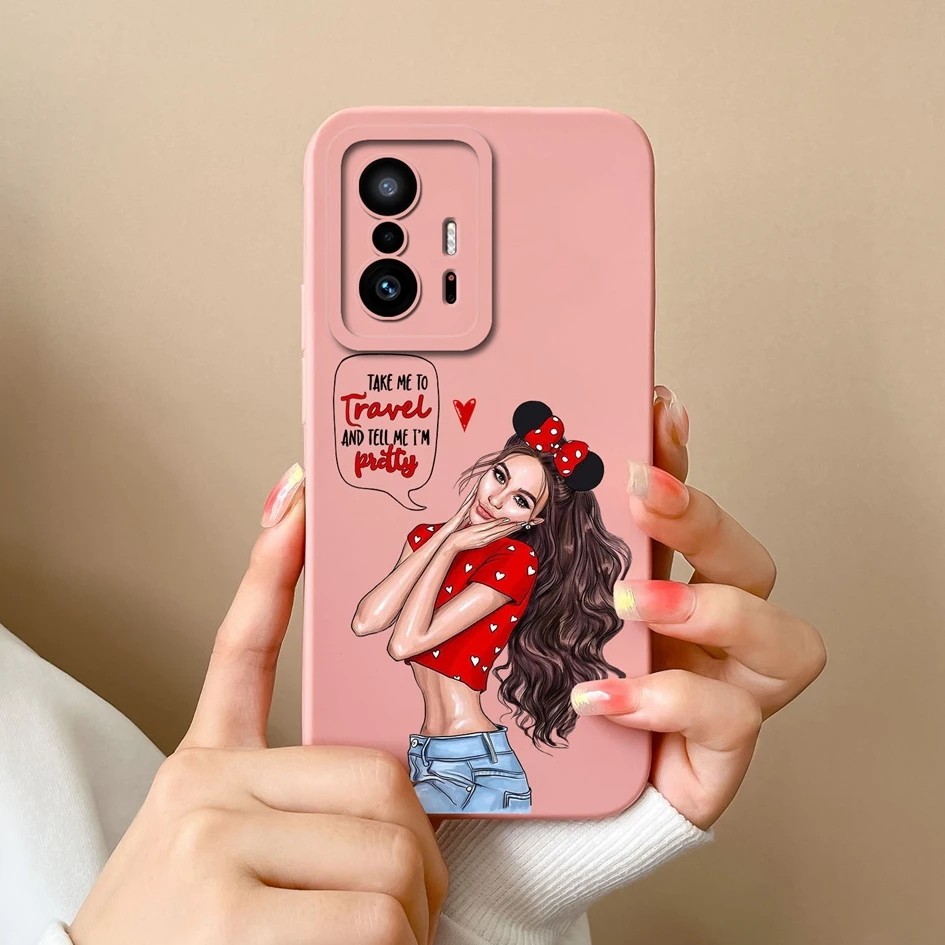 Case For Xiaomi 11T Pro Cover Fashion Design Sweet Girls Matte Liquid Silicone Screen Protector Shell For Xiaomi 11T 11 T Fundas