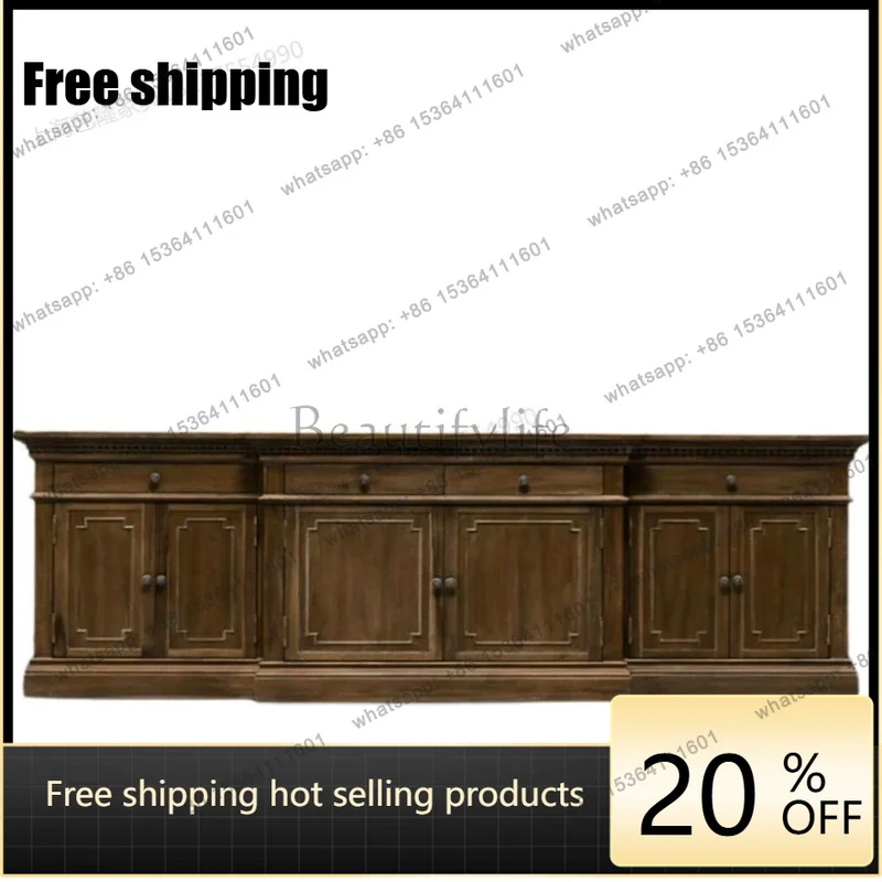 Zj. American solid wood TV cabinet living room retro old storage cabinet