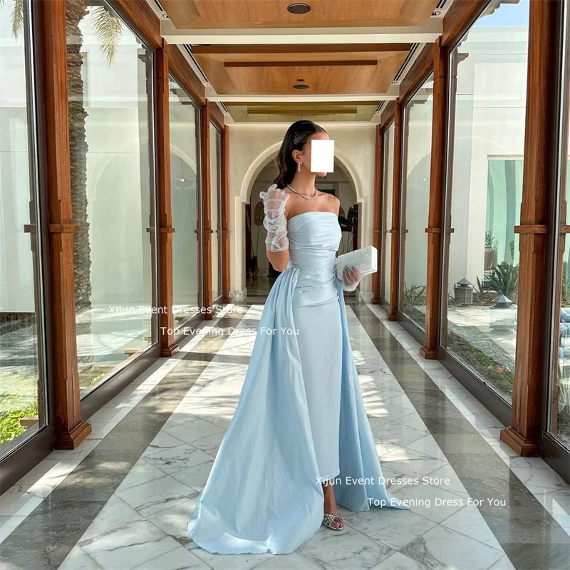 Xijun Baby Blue Satin Evening Dresses Mermaid Sleeveless Prom Dresses Saudi Arabric Long Prom Gowns 2024 For Women Party Dresses