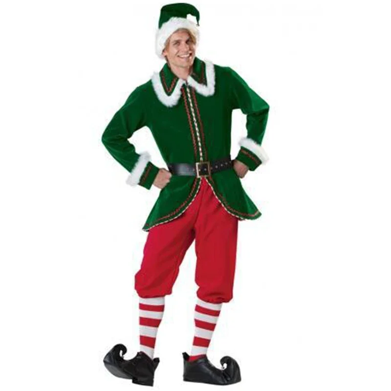 Deluxe Christmas Green Elf Men's Christmas Costume Party Stage Performance Cosplay Costume  christmas costume