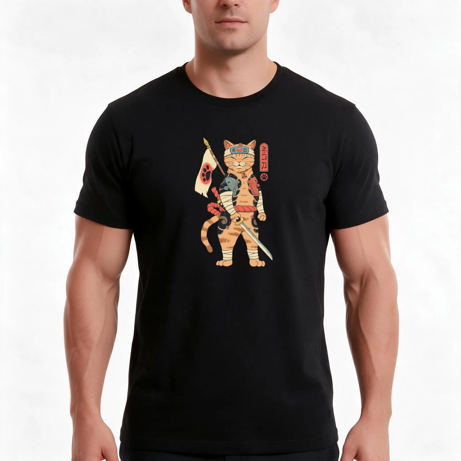 Neko Shogun T-Shirt Summer Casual Cotton Tee Oversized Streetwear Tops Vintage Graphic Print Loose Fit Short Sleeve
