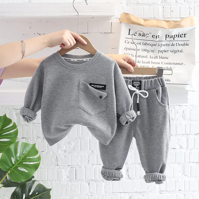 New Autumn Kids Girl Boys Clothing Infant Casual Sport Solid T Shirt Pants 2pcs/Set Kid Child Clothes Suits Cotton Tracksuits