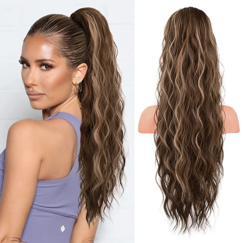 European and American drawstring-style wig ponytail for women, wavy long curly hair WigPonytai