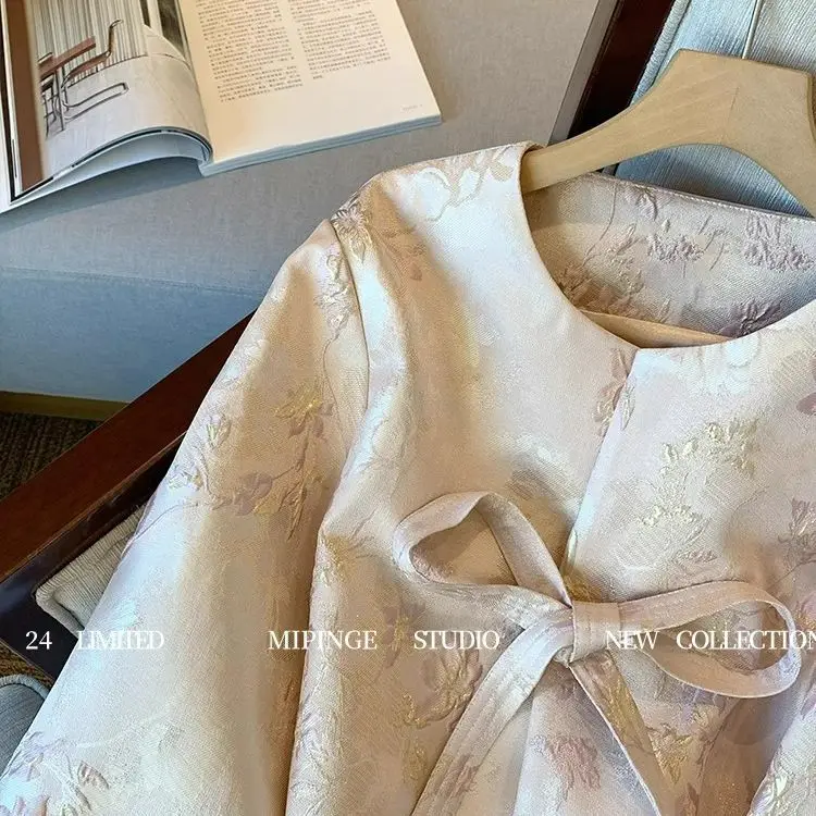 Pink Jacquard Jacket Women's Long Sleeve 2025 Spring And Autumn New Fashionable Chinese Style Lace-up Tang Top