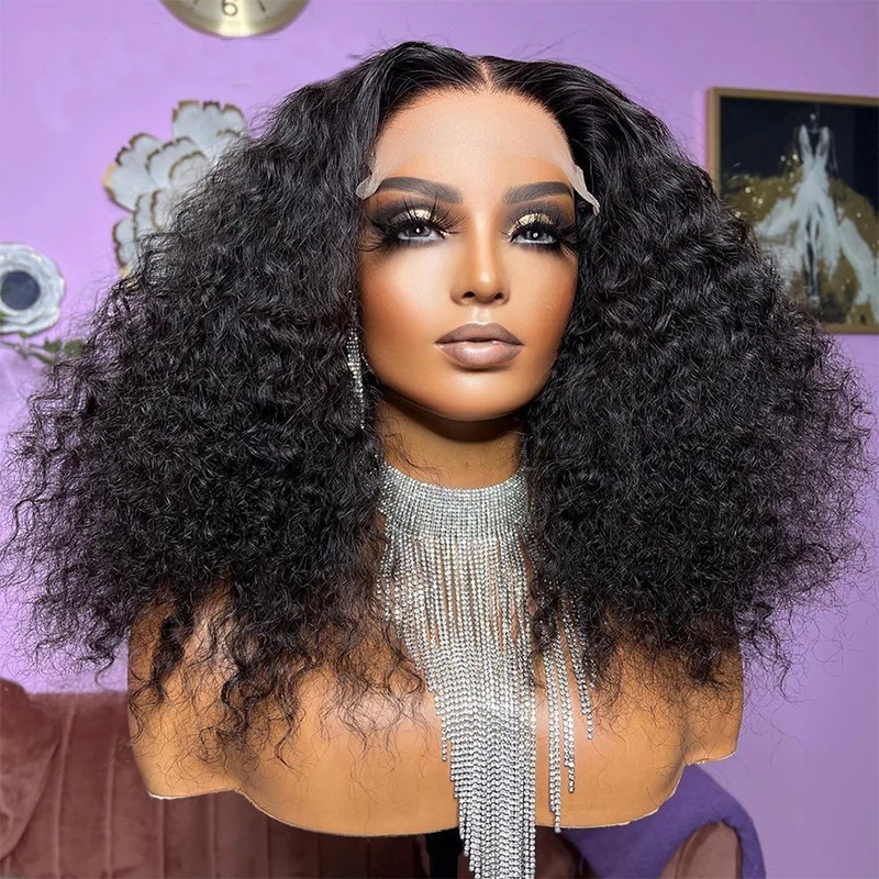 Мягкий натуральный черный бесклеевой парик 180 Плотность 26 дюймов Длинный странный вьющийся глубокий парик фронта шнурка для женщин с волосами ребенка предварительно выщипанные ежедневно