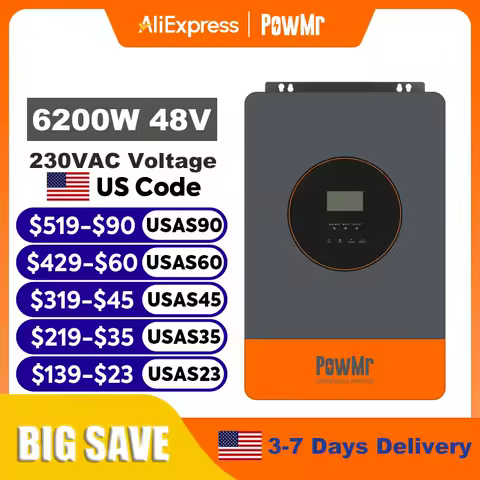 PowMr 6200W Hybrid Solar Inverter 48V 220V Off grid Inverter With MPPT 120A Charger Work Without Battery Parallel Up to 12 Units