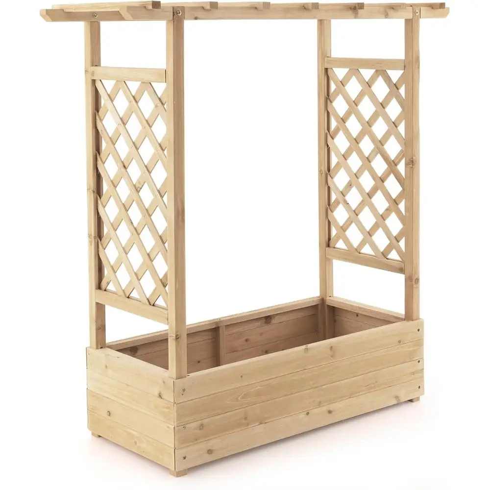 

Raised Garden Bed with Wooden Arch Trellis, Planter Box for Climbing Plants, Vegetables, Herbs, Patio or Backyard (Natural, 110x