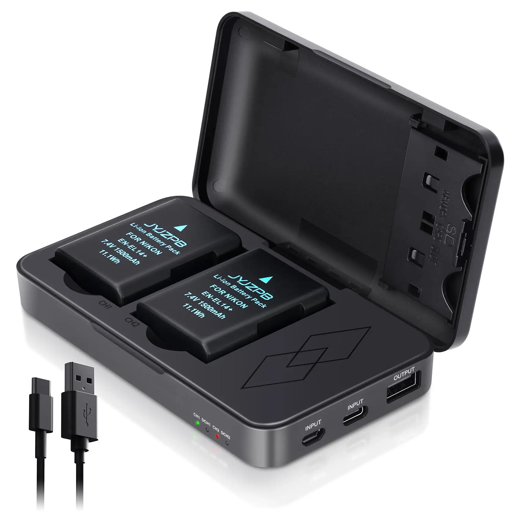 

JYJZPB EN-EL14 EN-EL14A Battery for Nikon D3200, D3400, D3500, D5600, D3300 Battery Charger Case with Dual Channel for Nikon