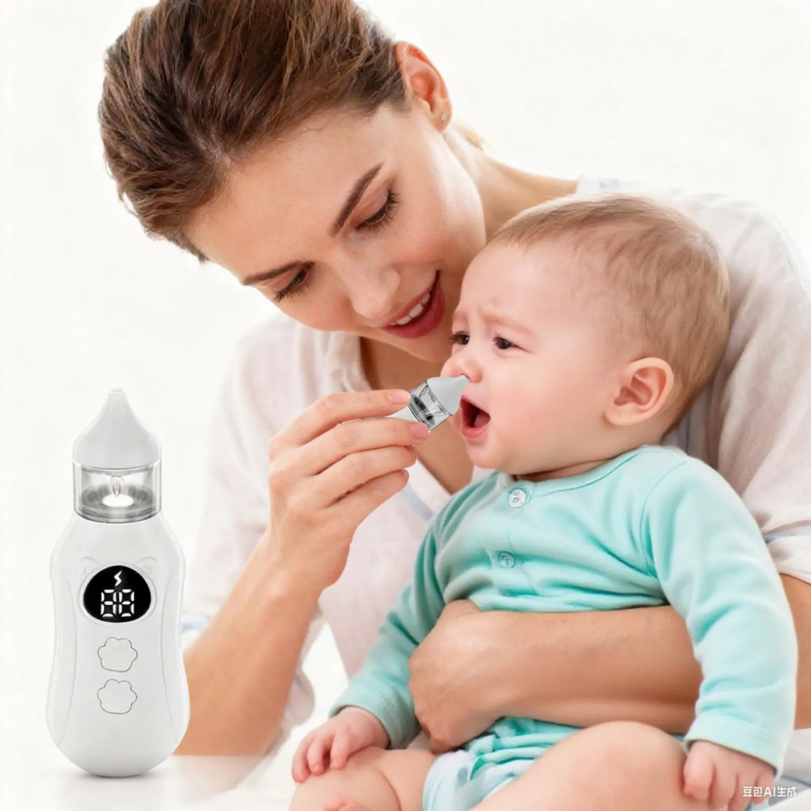 

Electric Baby Nose Sucker Rechargeable Booger Remover with Double Size Replacement Head Adjustable Suction Baby Nose Cleaner