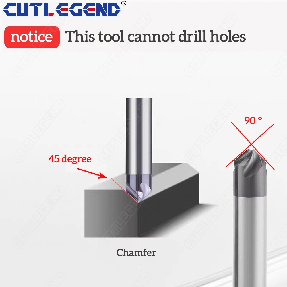 HRC60 Chamfer Milling Cutter 90 Degree 4 Flutes Carbide Corner Countersink Chamfering Mill Deburring 4 6mm Edges V Groove Router