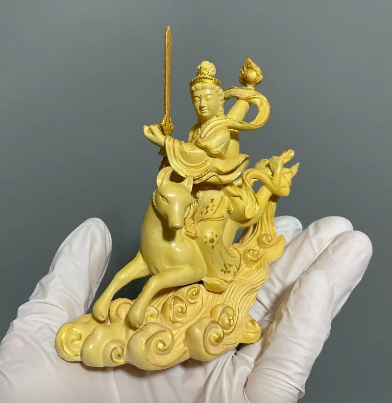 Hand-Carved Boxwood Dakini Goddess Statue - 4.7x5.1x1.6