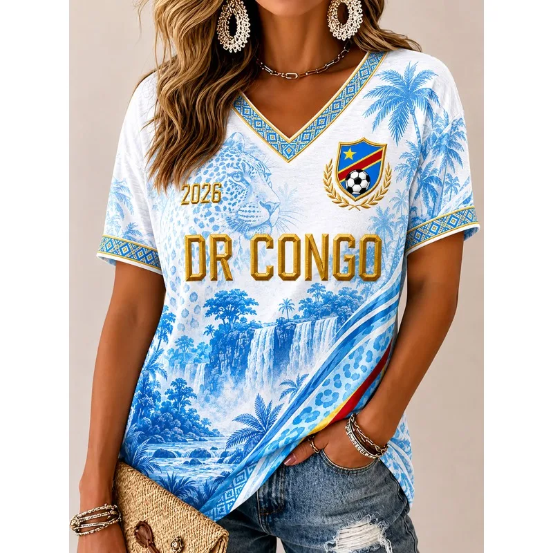 Family Matching DR Congo Tropical Jungle Leopard Landscape Themed Football Jersey Breathable Quick-Dry Soccer Fans Soccer Tee