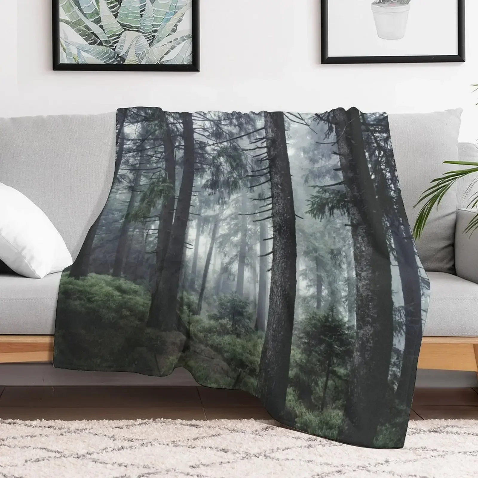

Path Vibes // Wild Romantic Misty Retro Fall Wilderness Fairytale Forest With Cascadia Trees Covered In Magic Blue Throw Blanket