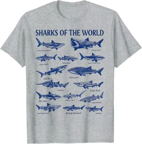 Sharks of The World Vintage Ocean Marine Life Guide T-Shirt Y2k Art Biology Ocean Nature Aesthetics Kleidung für Damen Herren Outfit – Detail 7