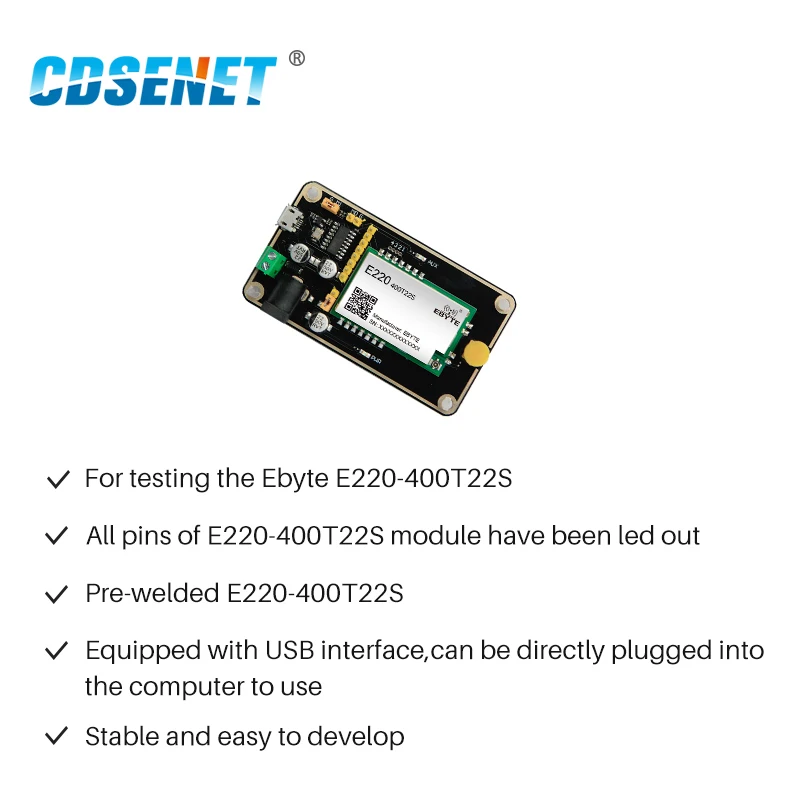 CDSENET  Test Board Kit UART Wireless Module USB Interface 433MHz 470MHz E220-400TBL-01  Gain 3.0dBi Rubber Antenna  Pre-Welded