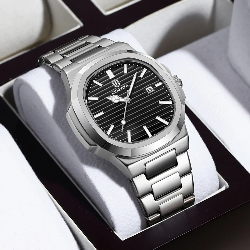 

2025 New QINGXIYA Luxury Watch Business Waterproof Male Clock Luminous Date Stainless Steel Square Quartz Men Watch reloj hombre