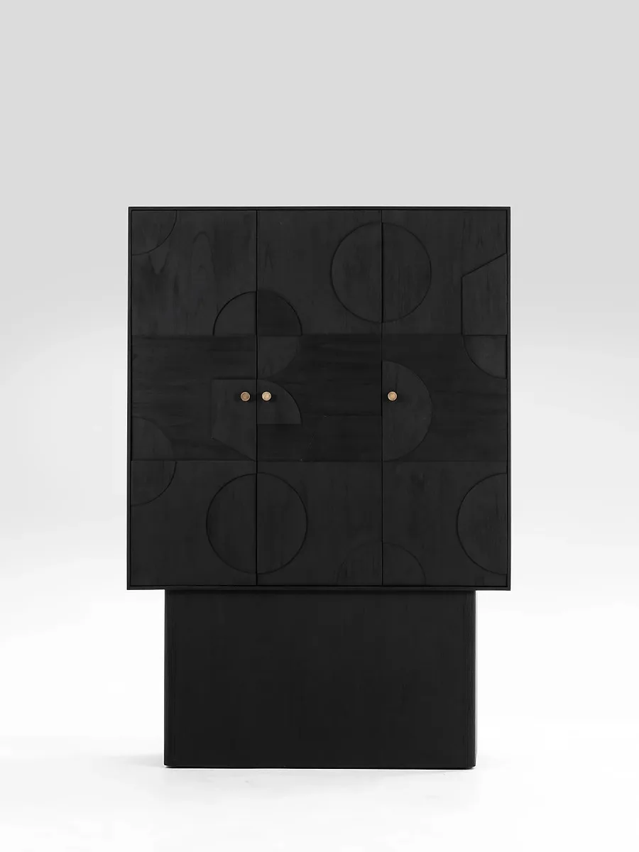 Nordic Expression South East Asia Resort Wind Wabi Sand Carved Double Door Standing Cabinet Black All Solid Wood Storage Cabinet