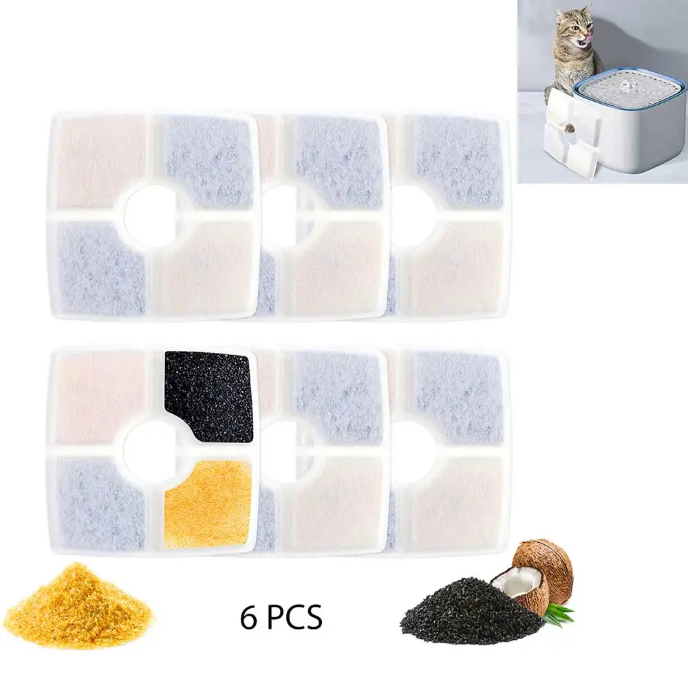 4/6/8/12pcs Square Cat Water Fountain Replacement Filters, Triple Filtration System Cat Water Dispenser Filter