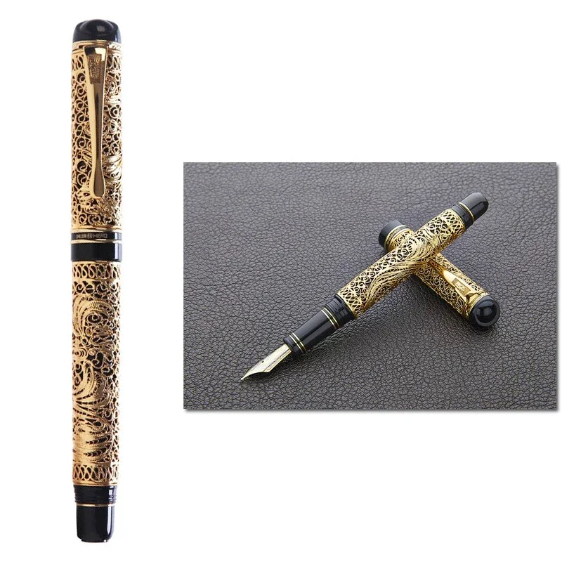 HERO 3000 Classical 18K Gold Fountain Pen Limited Edition Chinese Style Gold-silk Butterfly Pattern Business Set Gift