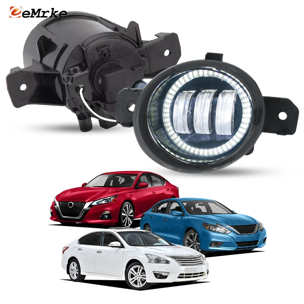 EEMRKE LED Fog Lights + Angel Eyes DRL Halo Ring for Nissan Altima Teana L33 L34 2013-2022 Car Daytime Running Lamp Assembly