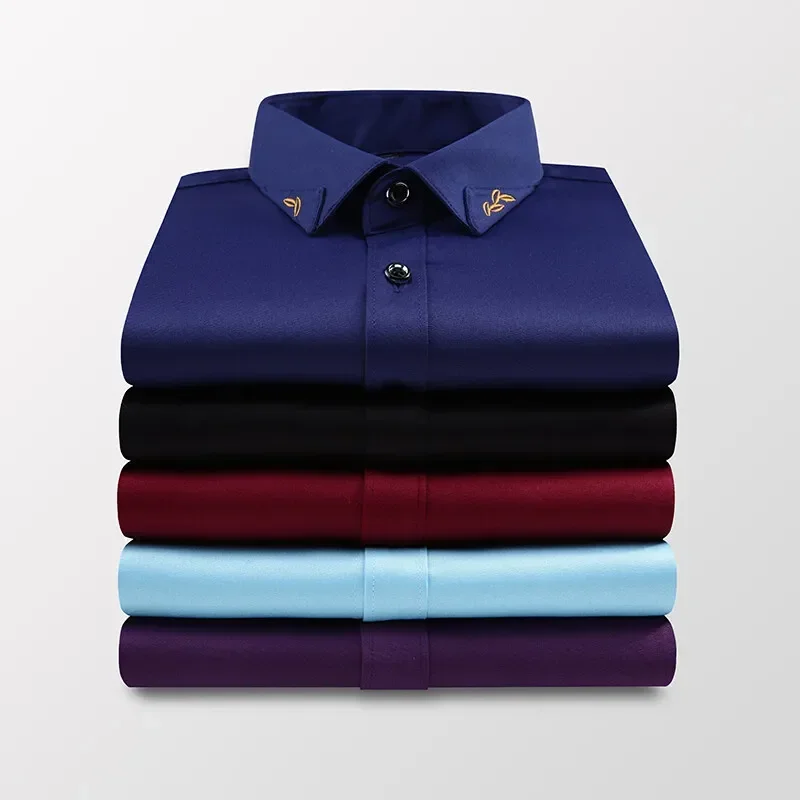 

New White Shirt Men's Long-sleeved Embroidered Luxury Business Shirt Classic Slim Formal Male Brand Dress Plus Size 5XL