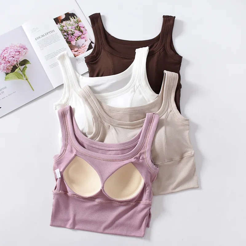 Vest Women's Chest Pad Primer Top Slim High Waist Inner Bra Free Underwear One Piece Sleepwear Pajamas Modal Nightwear Shirt