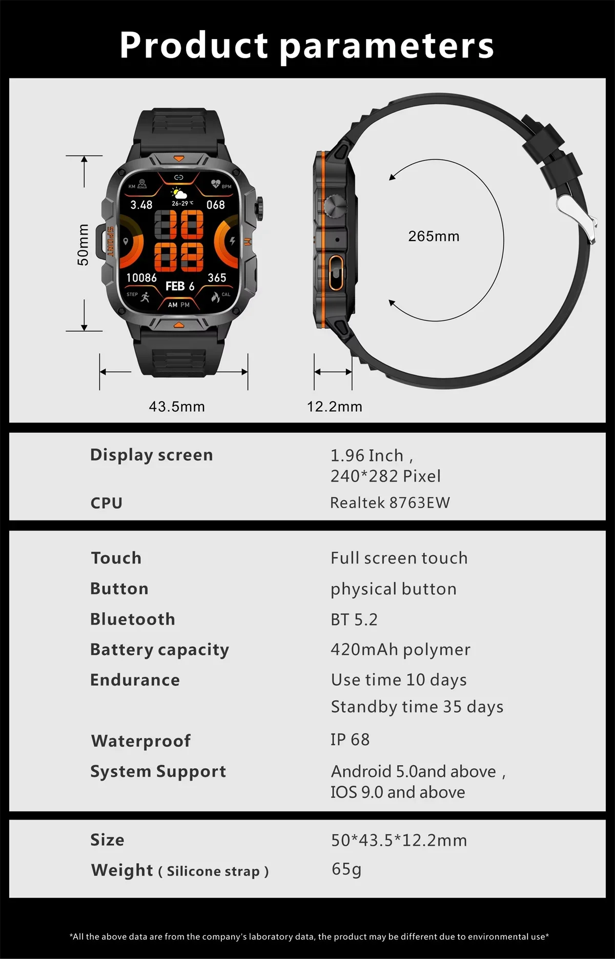 

Для Oukitel WP100 Titan WP200 Pro WP210 WP23 Plus Смарт-часы Светодиодный фонарик 1,96 дюйма Большой экран Bluetooth Смарт-часы Спорт