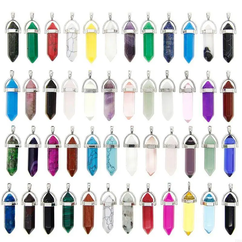 

77HE 50x Crystal Gemston Pendant Necklace Pointed Beads Gift