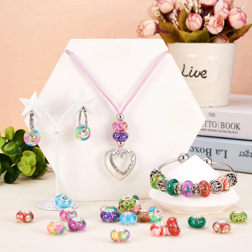 60Pcs Transparent Resin European Rondelle Beads Large Hole Beads For Jewelry Making DIY Handmade Bracelet Necklaces