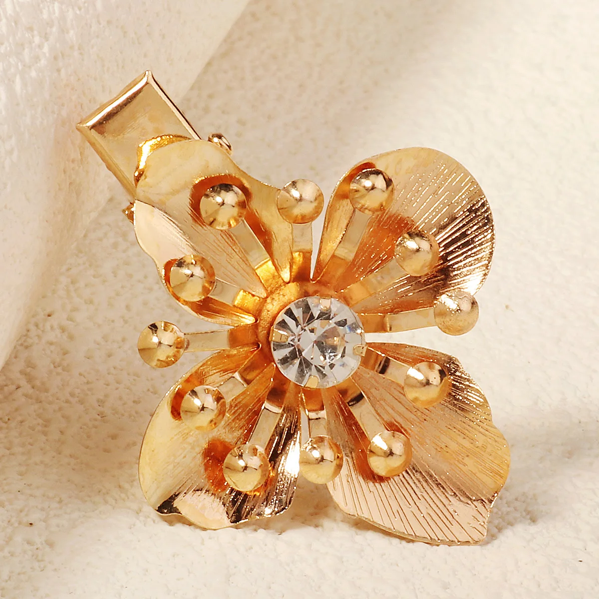 3PK Gold Alloy Metal Flower Hair Clips for Women and Girls Barrettes Set with Rhinestones Delicate Hair Clips Headdress Gift