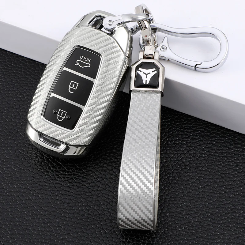 3 Buttons Carbon Fiber Soft TPU Car Key Case Cover for Hyundai I30 Ix35 Kona Encino Solaris Azera Accent TM Palisade Santa Fe