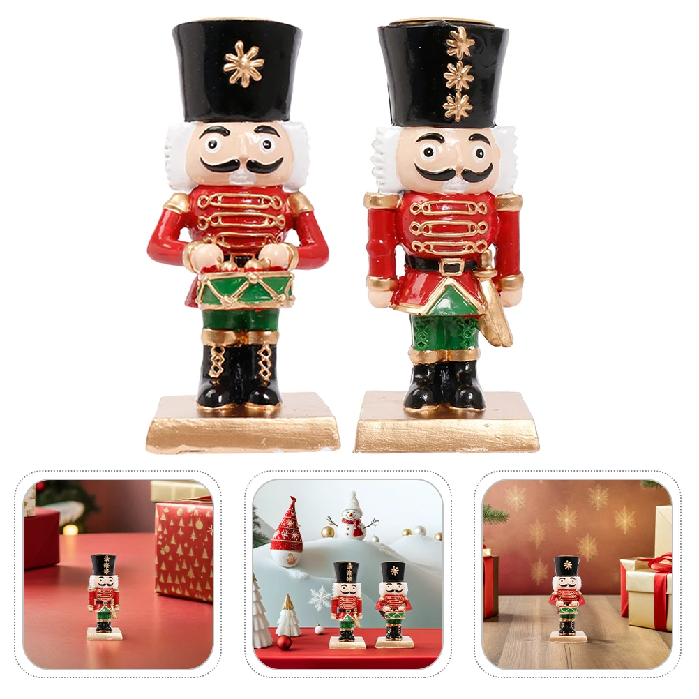 

2Pcs Nutcracker Holders Christmas Resin Vintage Rustic Taper Candlestick Centerpiece Dining Room Fireplace