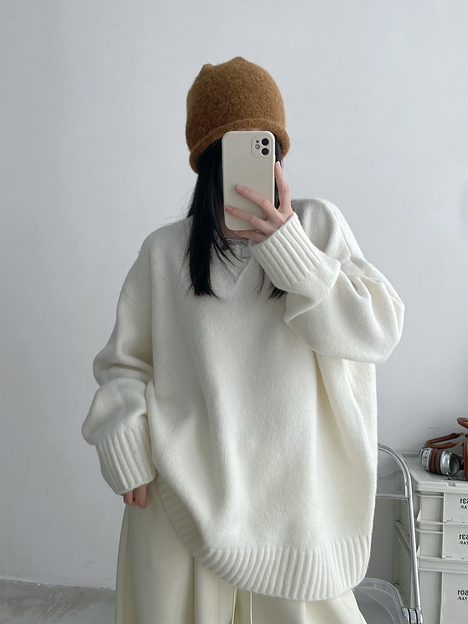 

Loose Long Sve Women's Sweater Autumn Winter New Sle Lazy Knitted irt Base Layer irt Inner Wear round Ne Mid-Length