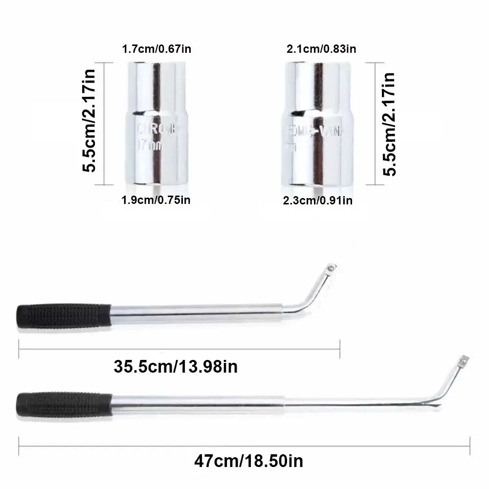 With Double Ended Sockets Nut Telescoping Lug Wrench Set 17/19/21/23mm Extended Handle Adjustable Ratchet Spanner Durable