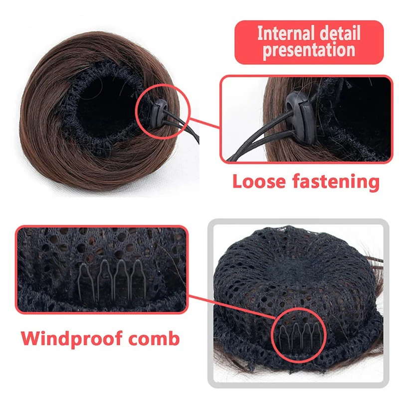 WIGSIN Moño sintético corto y lacio con clip para extensión de cabello, negro y marrón, para mujer 3